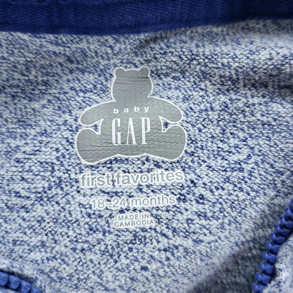 Baby Gap Boys Blue White Marled Long Sleeve Hoodie & Jogger Outfit Set 18-24 Mo.